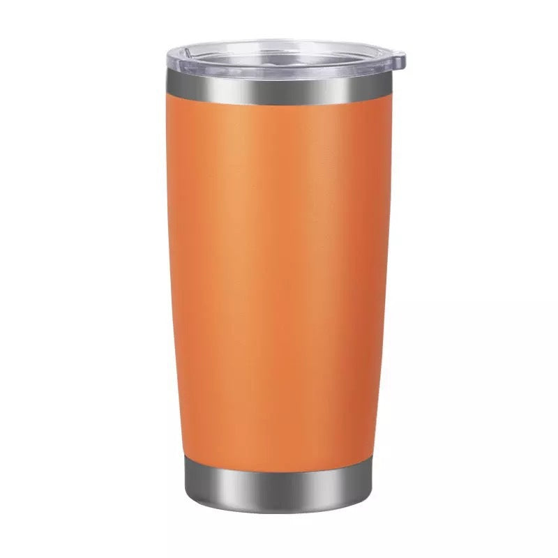 Vaso de acero inoxidable 304 con aislamiento al vacío de doble pared de 20 oz, vaso para coche, con recubrimiento en polvo y tapa, logotipo personalizado disponible.
