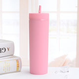 Vasos Slim Tumbler personalizados, semimate, de plástico reutilizable de 16 oz, color pastel, con tapa y pajita.