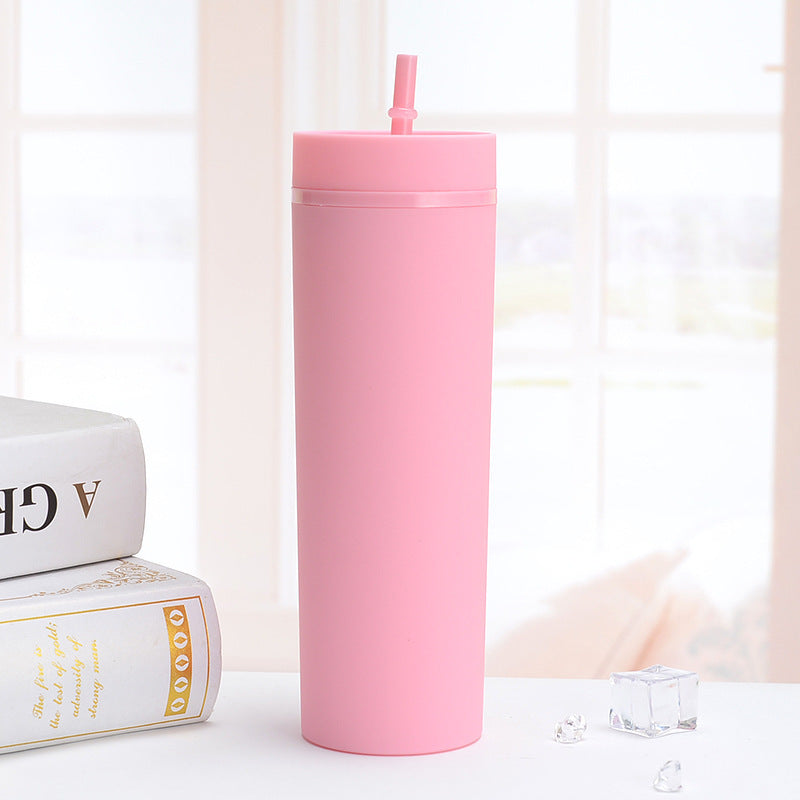 Vasos Slim Tumbler personalizados, semimate, de plástico reutilizable de 16 oz, color pastel, con tapa y pajita.