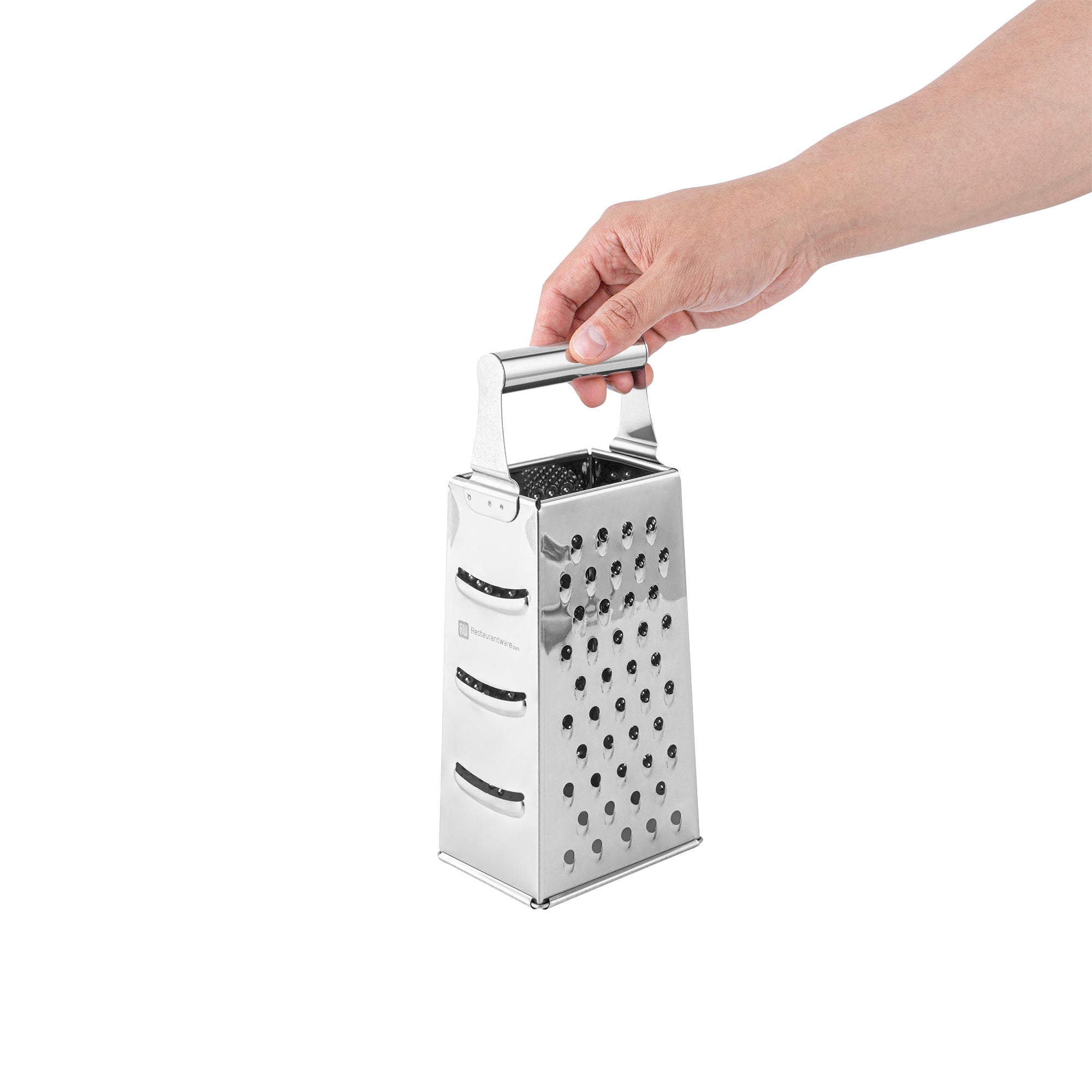 Rallador de queso de cuatro lados Met Lux de acero inoxidable resistente - 4 1/4" x 3 1/4" x 10" - Caja de 1 unidad