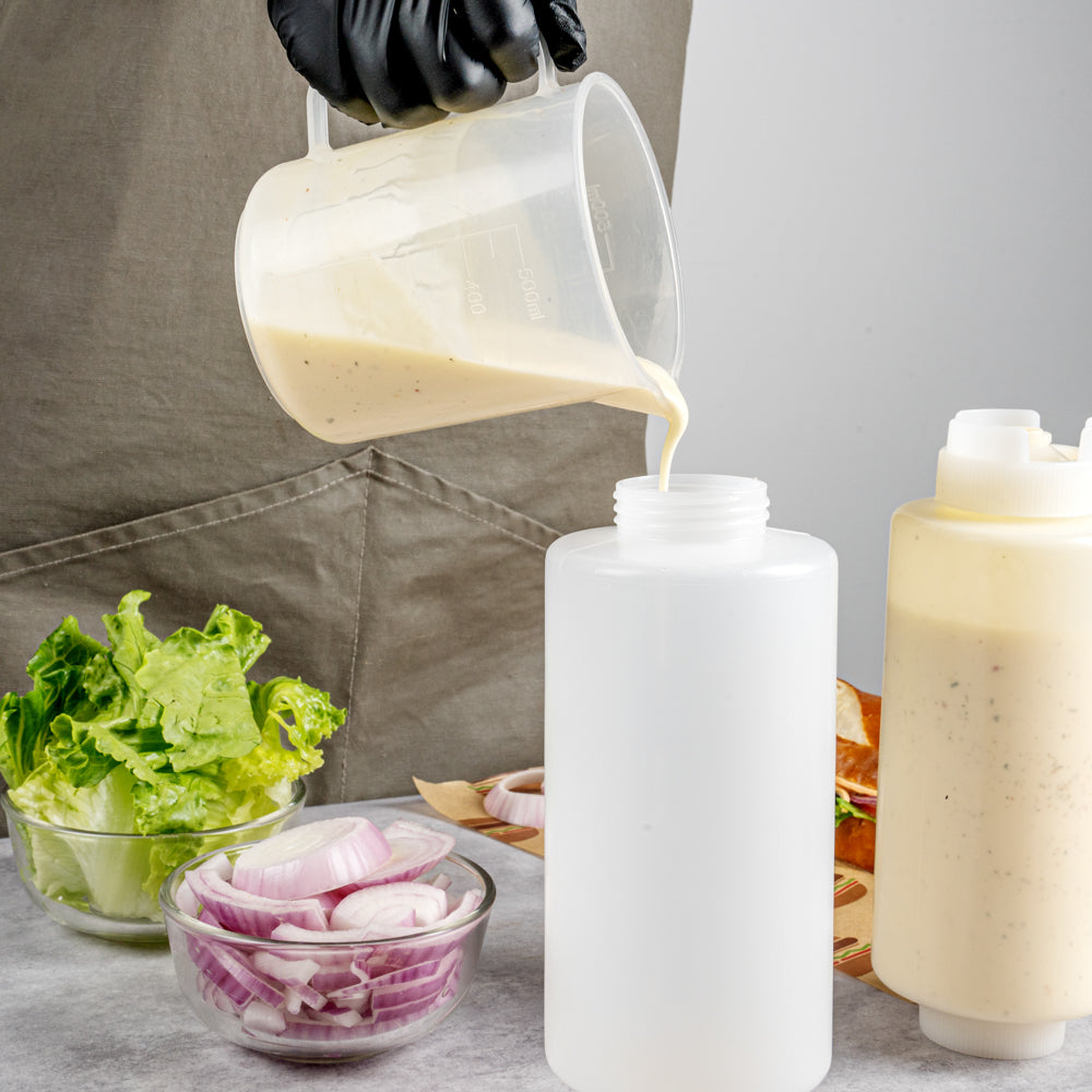 Botella de plástico transparente de 32 oz (primero en entrar, primero en salir), tapa invertida, rellenable y dispensadora, 8,9 x 8,9 x 23 cm (3 1/2 x 3 1/2 x 9 pulgadas), caja de 1 unidad