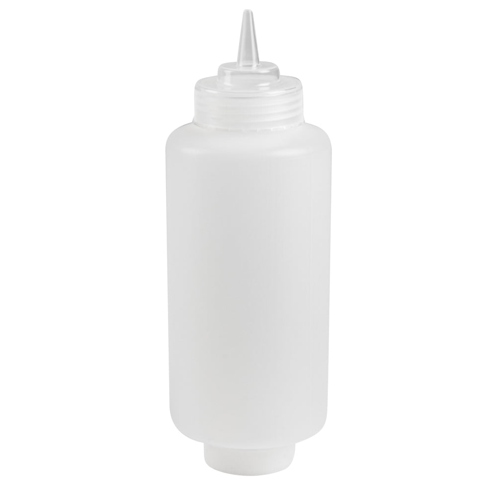 Botella de plástico transparente de 32 oz (primero en entrar, primero en salir), tapa de repuesto, punta de precisión, 9 1/2" x 3 1/2" x 3 1/2" (caja de 1 unidad)