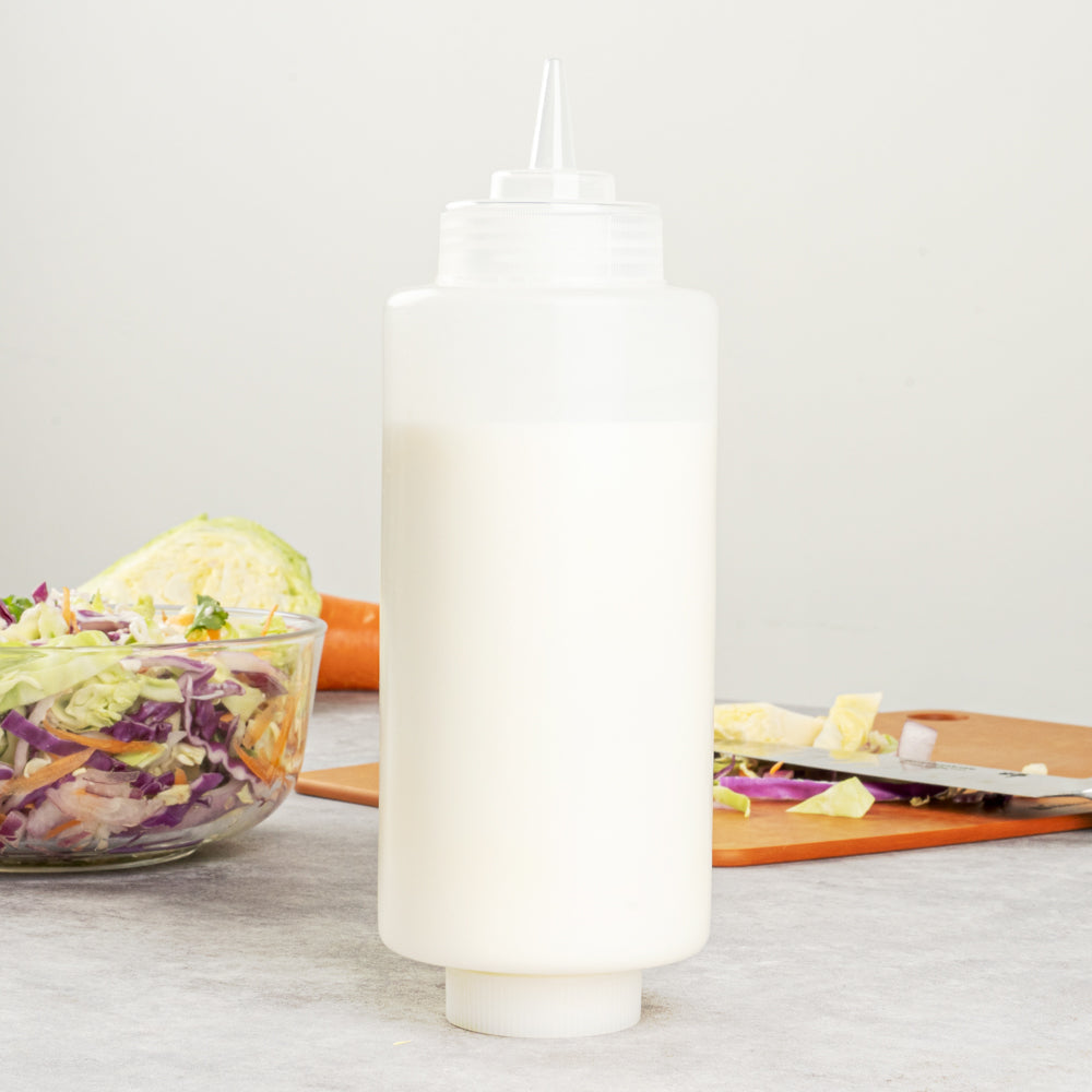 Botella de plástico transparente de 32 oz (primero en entrar, primero en salir), tapa de repuesto, punta de precisión, 9 1/2" x 3 1/2" x 3 1/2" (caja de 1 unidad)