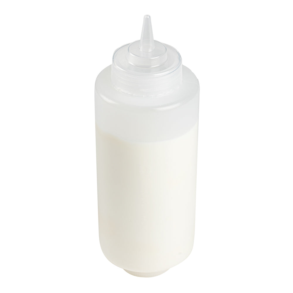 Botella de plástico transparente de 32 oz (primero en entrar, primero en salir), tapa de repuesto, punta de precisión, 9 1/2" x 3 1/2" x 3 1/2" (caja de 1 unidad)