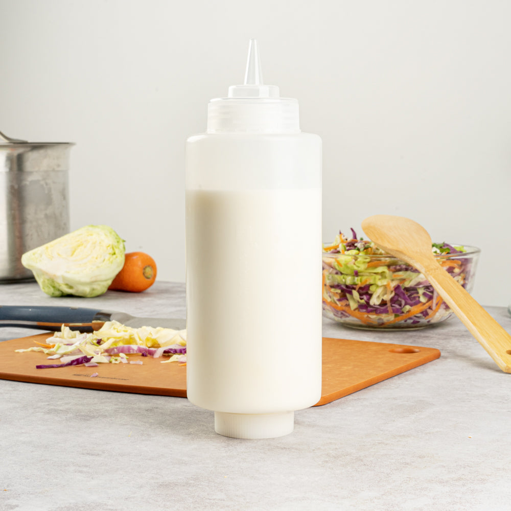 Botella de plástico transparente de 32 oz (primero en entrar, primero en salir), tapa de repuesto, punta de precisión, 9 1/2" x 3 1/2" x 3 1/2" (caja de 1 unidad)