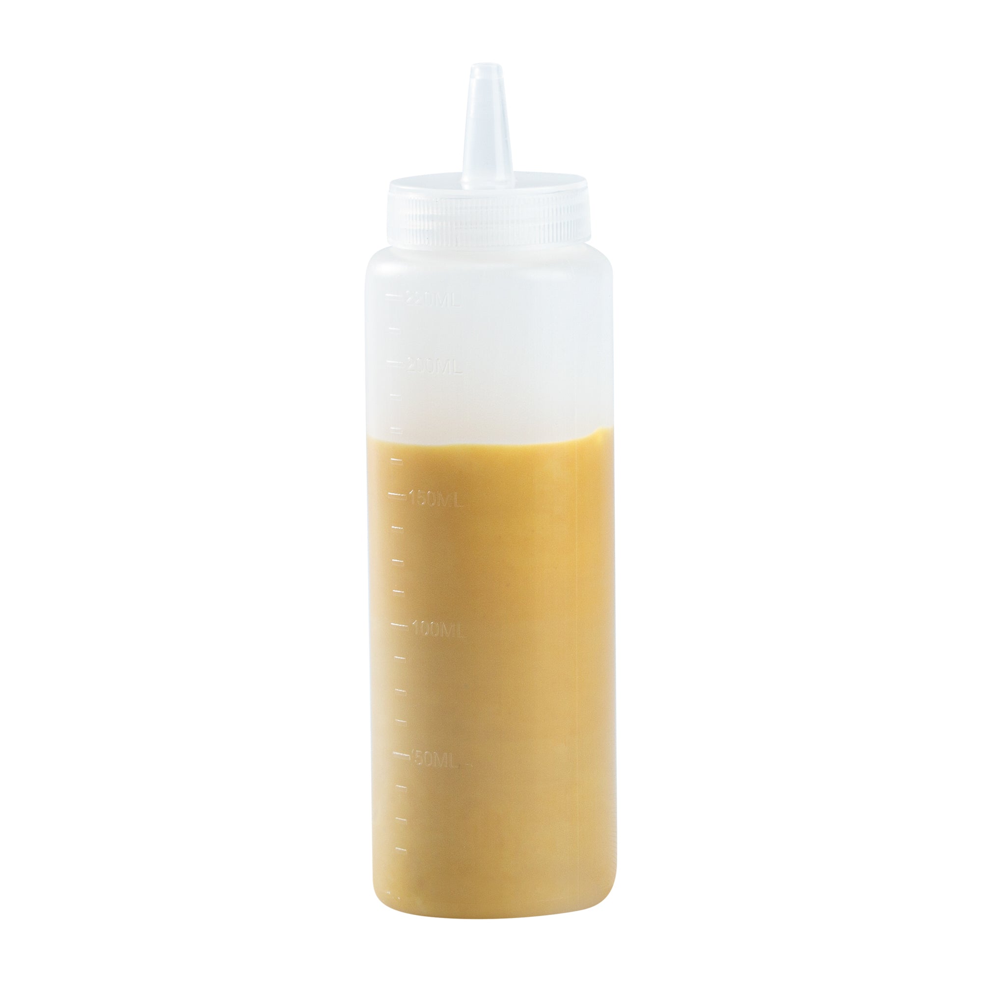 Botella de plástico transparente para apretar Sauce Tek de 8 oz - Punta de precisión - 2" x 2" x 7" - Caja de 1 unidad