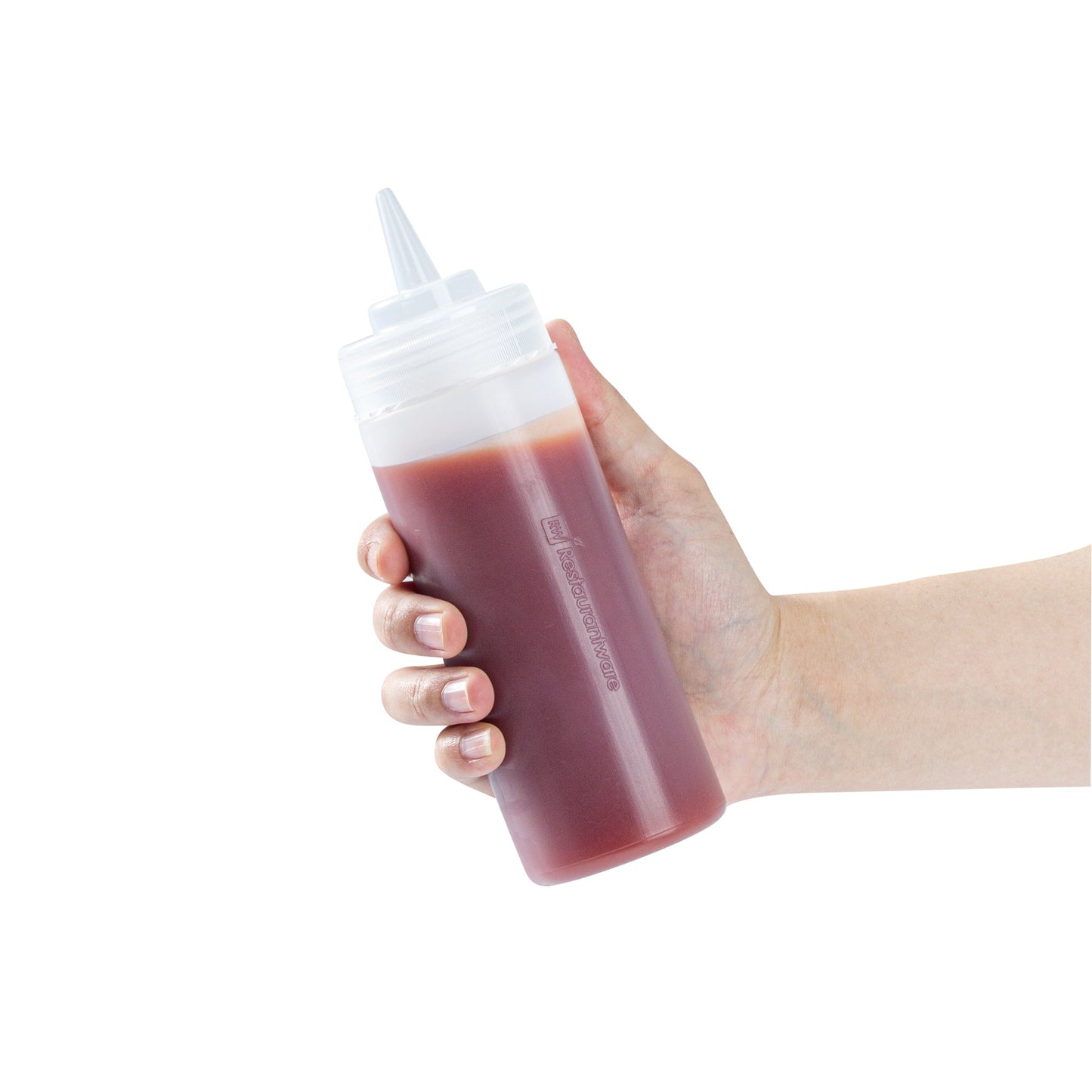 Botella de plástico transparente Sauce Tek de 12 oz - Punta de precisión - 2 1/4" x 2 1/4" x 8" - Caja de 1 unidad