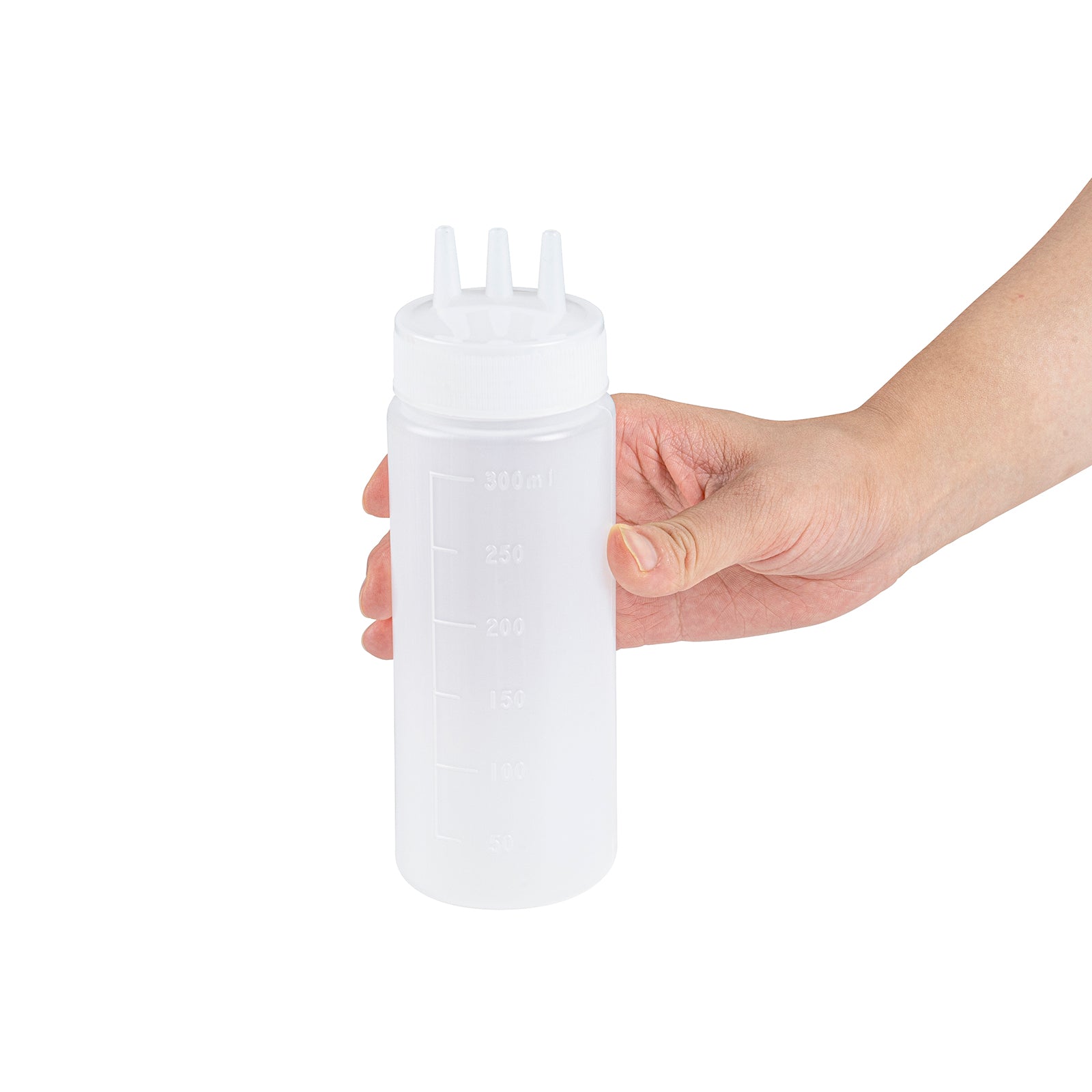 Botella de plástico transparente multiusos Sauce Tek de 12 oz (con punta de triple dispersión) - Caja de 6 unidades
