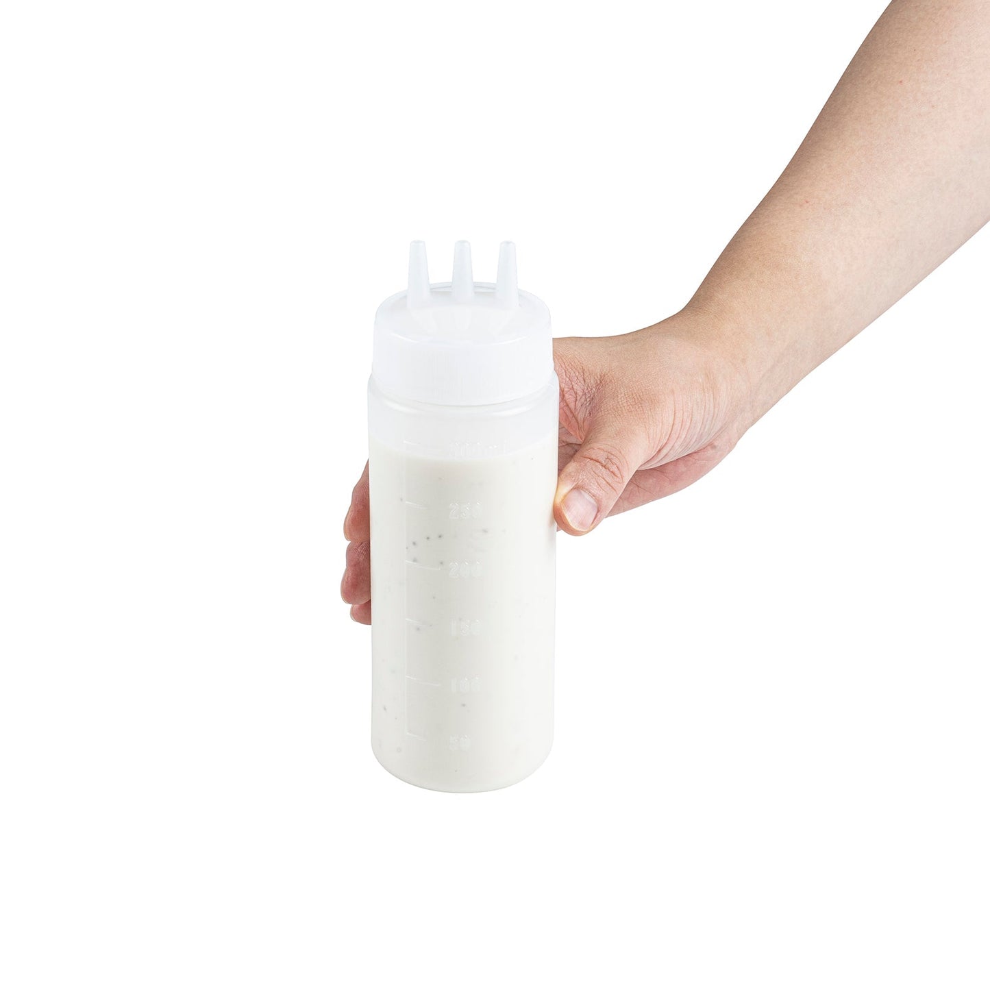 Botella de plástico transparente multiusos Sauce Tek de 12 oz (con punta de triple dispersión) - Caja de 6 unidades