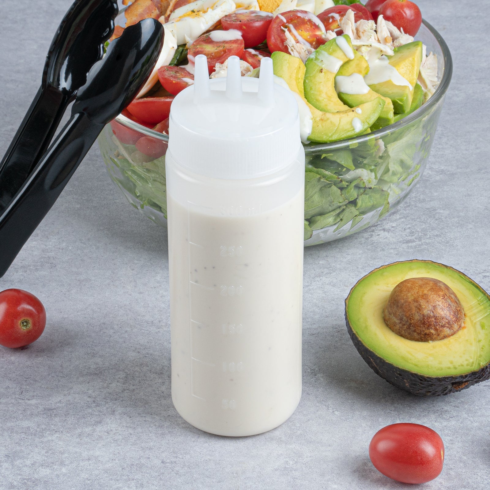 Botella de plástico transparente multiusos Sauce Tek de 12 oz (con punta de triple dispersión) - Caja de 6 unidades