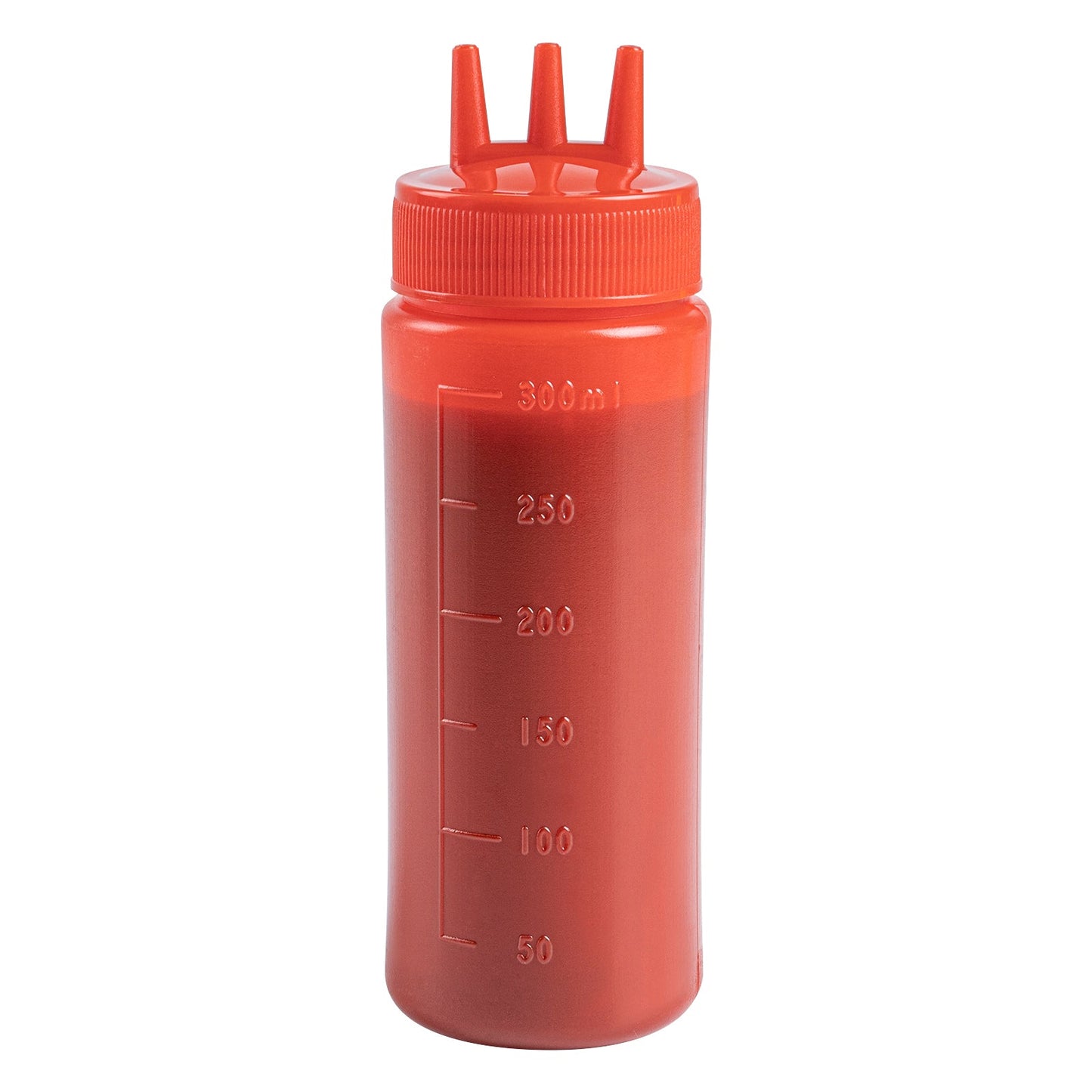 Botella de plástico para ketchup Sauce Tek de 12 oz, color rojo, con punta de triple dispersión, caja de 6 unidades