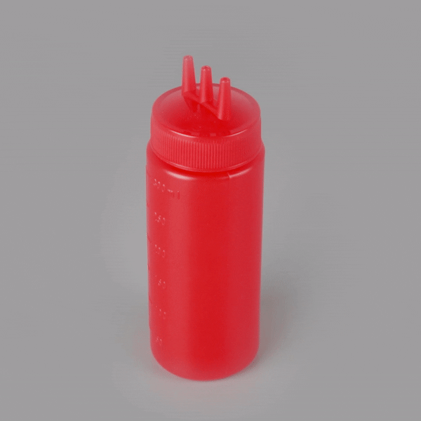 Botella de plástico para ketchup Sauce Tek de 12 oz, color rojo, con punta de triple dispersión, caja de 6 unidades