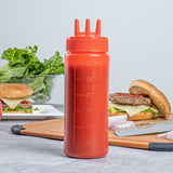 Botella de plástico para ketchup Sauce Tek de 12 oz, color rojo, con punta de triple dispersión, caja de 6 unidades