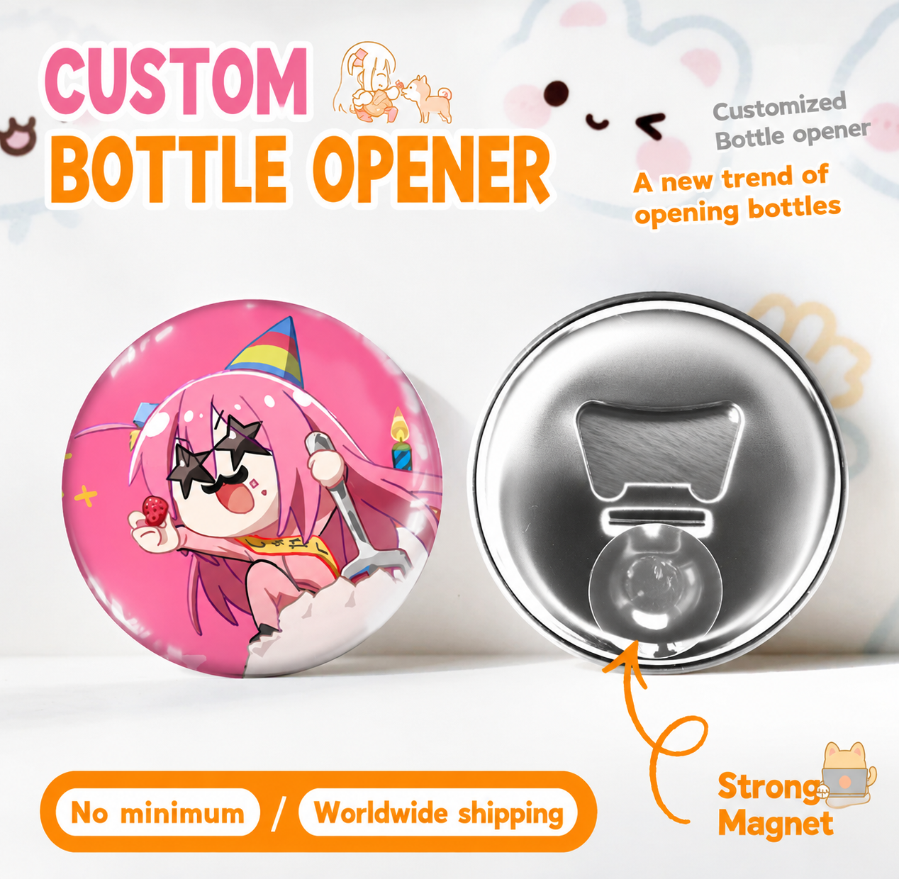 2-in-1 Custom Magnetic Bottle Opener & Fridge Magnet 58 mm (2.28 in)