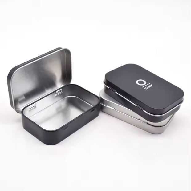 Custom Logo Small Rectangular Metal Gift Candy Mint Packaging Hinged Mini Tin Box for Candy