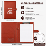 Custom Logo A4 PU Leather Padfolio Portfolio Folder with Clipboard, Memo Pad, Card Holder & Pen Loop for Business Office