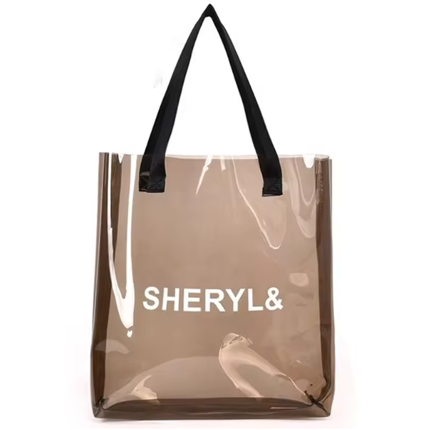 Custom Waterproof PVC Shopping Tote Bag with Adjustable Shoulder Strap Clear Stadium Compliant Vinyl Handbag