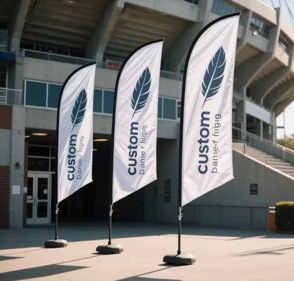Outdoor Custom Printed Two Sided Heavy Duty Pole Feather Wing Banner with X-based Windproof Feather Flag