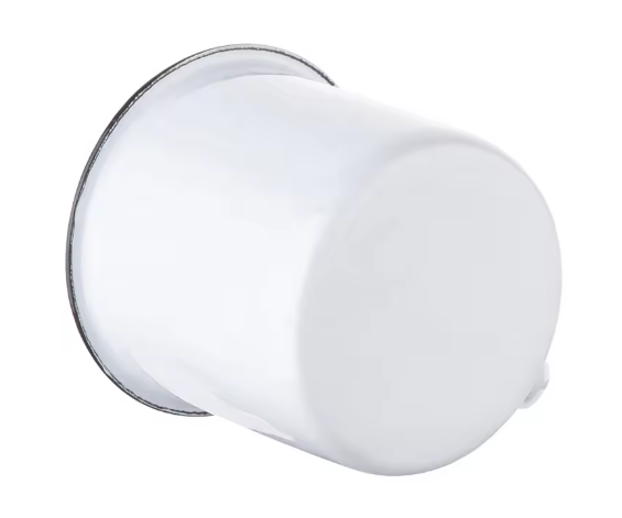 Taza de café deportiva de esmalte blanco personalizada de 12 oz con tapa, venta al por mayor