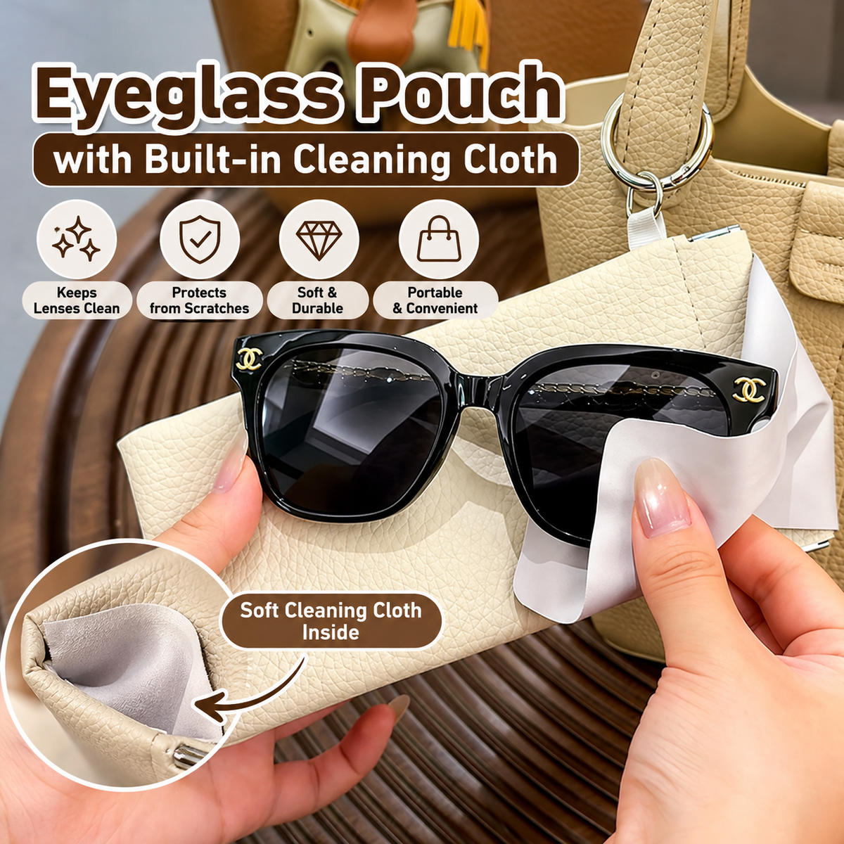 Custom PU Leather Eyeglass Case with Automatic Closure, Large Capacity Sunglasses & Glasses Pouch, Long Protective Eyewear Case