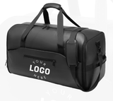 Bolsa de viaje de cuero genuino con logotipo personalizado para hombre, bolsa de ropa convertible con compartimento para zapatos, bolsa de viaje de cuero