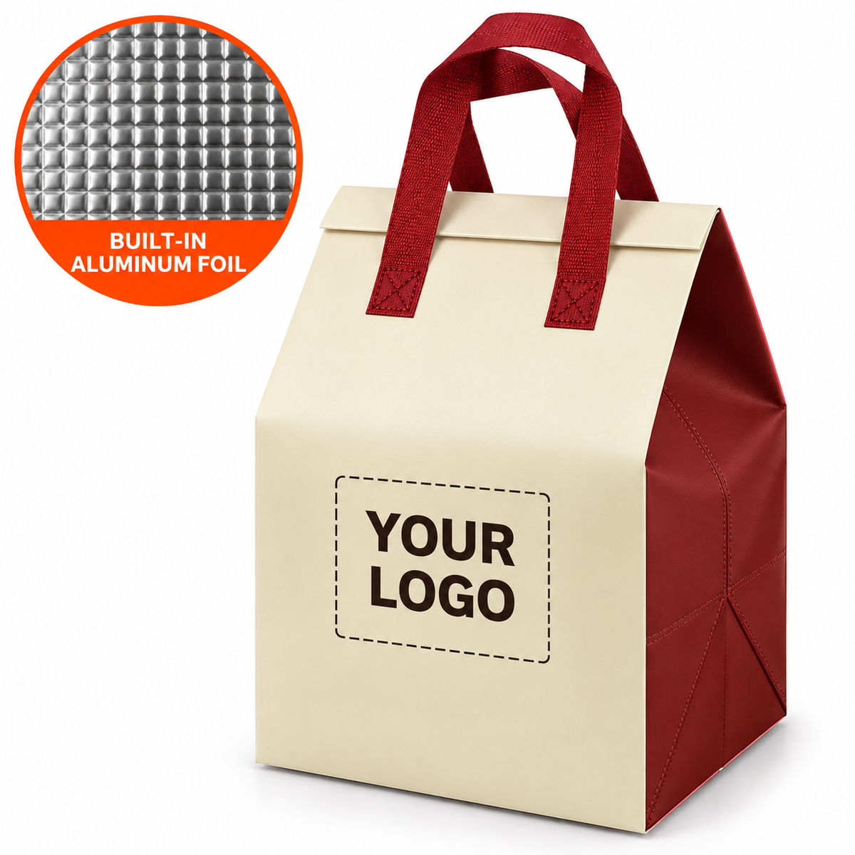 Extra Large Custom Logo Food Delivery Bag – Insulated Aluminum Foil Lined Reusable Takeout Carrier for Cake, Ice Cream & Frozen Foods
