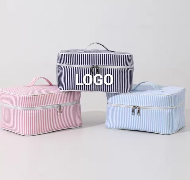 Bolsas organizadoras de viaje de lona a rayas personalizadas de gran capacidad con impresión de logotipo