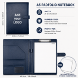 Custom Logo A4 PU Leather Padfolio Portfolio Folder with Clipboard, Memo Pad, Card Holder & Pen Loop for Business Office