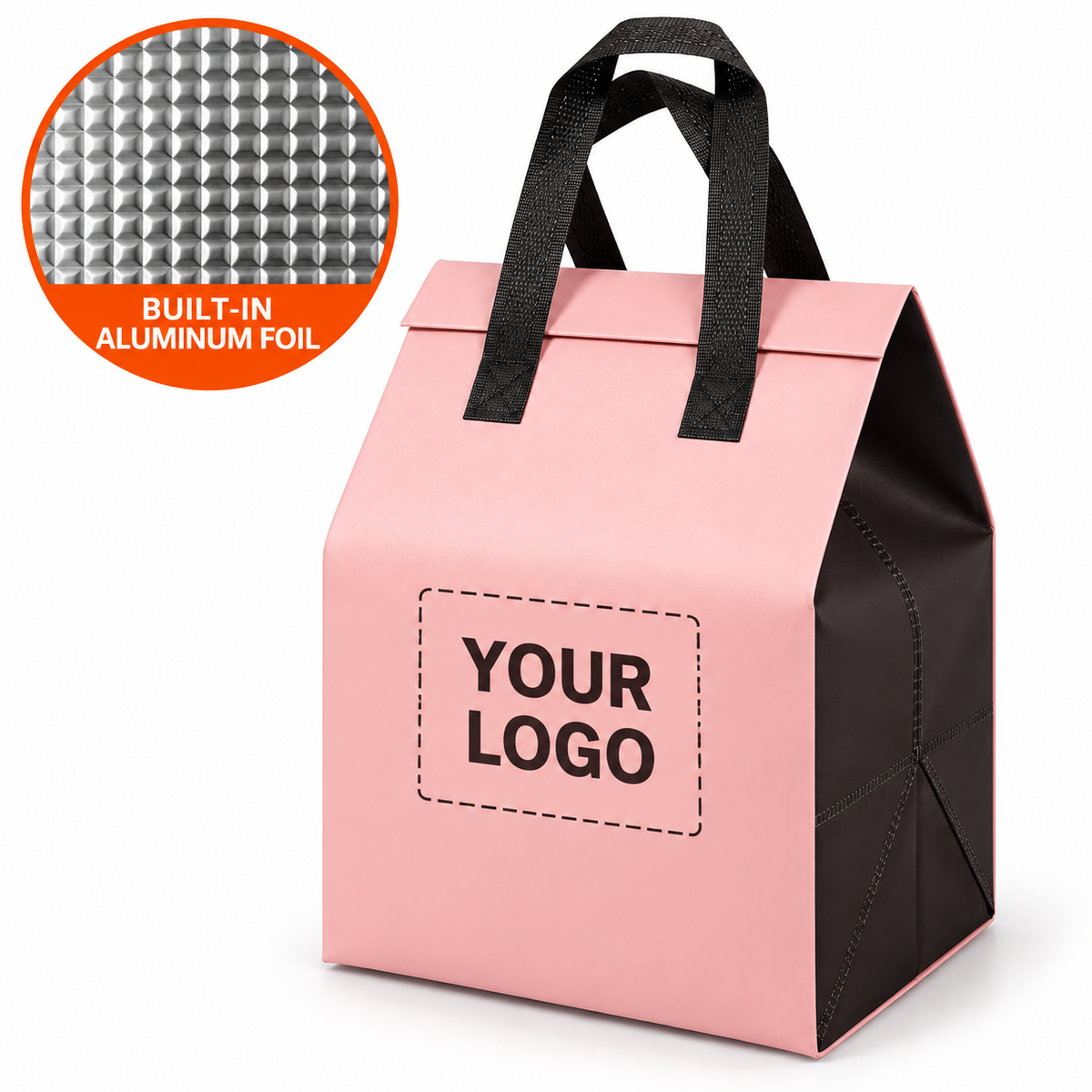 Extra Large Custom Logo Food Delivery Bag – Insulated Aluminum Foil Lined Reusable Takeout Carrier for Cake, Ice Cream & Frozen Foods
