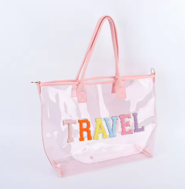 Custom Logo High Quality Women's Clear PVC Beach Tote Handbag Wholesale Personalized DIY Bright Color Waterproof Thick Open Closure