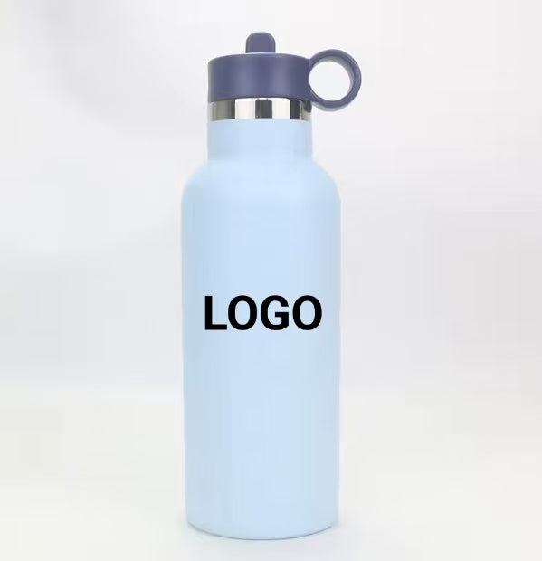 Custom 350ml 500ml Double Wall Stainless Steel Vacuum Flask Thermal Water Bottles with Portable Handle and Straw for Travel