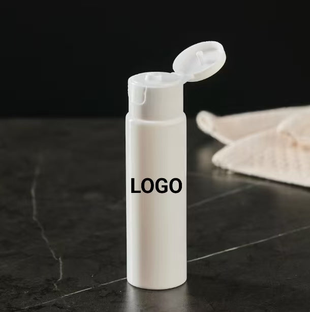 Custom Logo Empty White PET PCR Flip Cap Bottle Travel Size Shampoo Shower Gel Sub Bottle Cosmetic Packaging Bottles