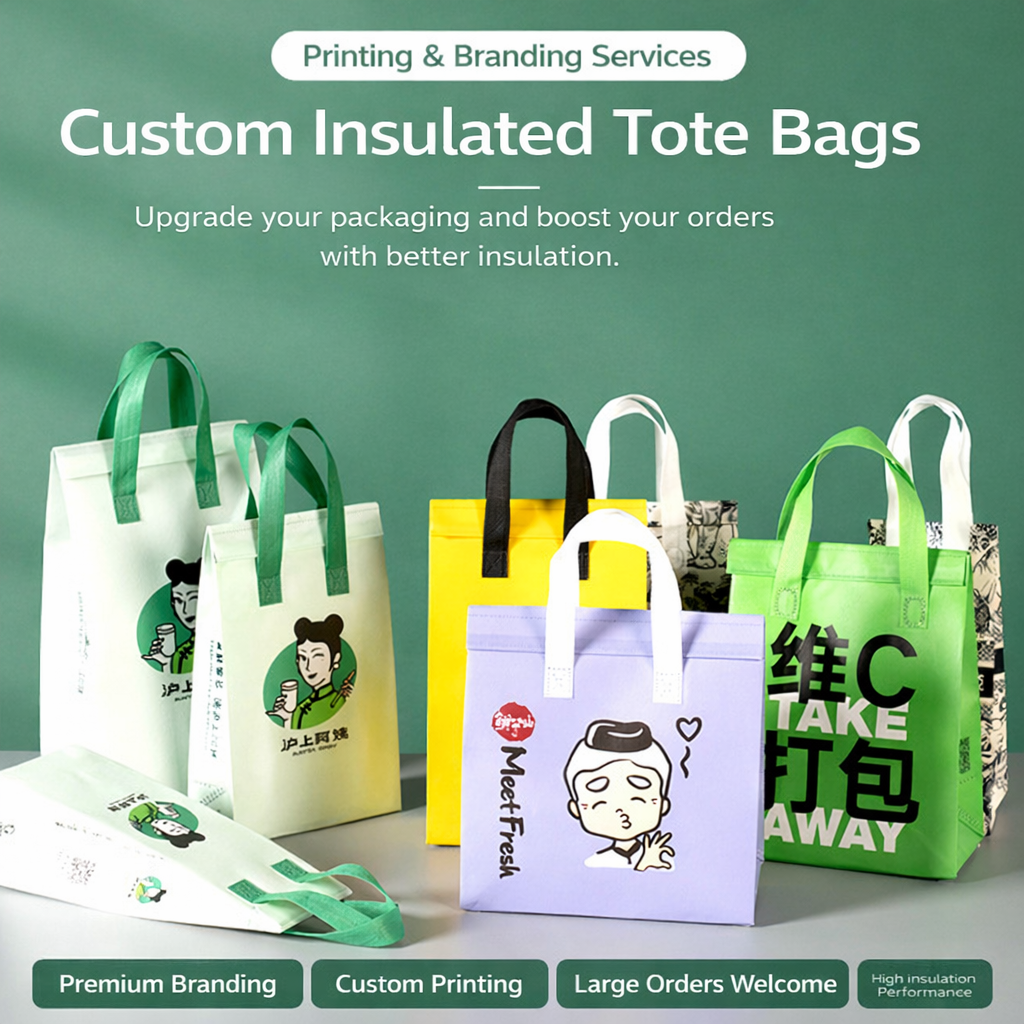 Custom Insulated Takeaway Bags with Aluminum Foil Lining – Non-Woven Food Delivery Bags for Restaurant & Beverage Packaging