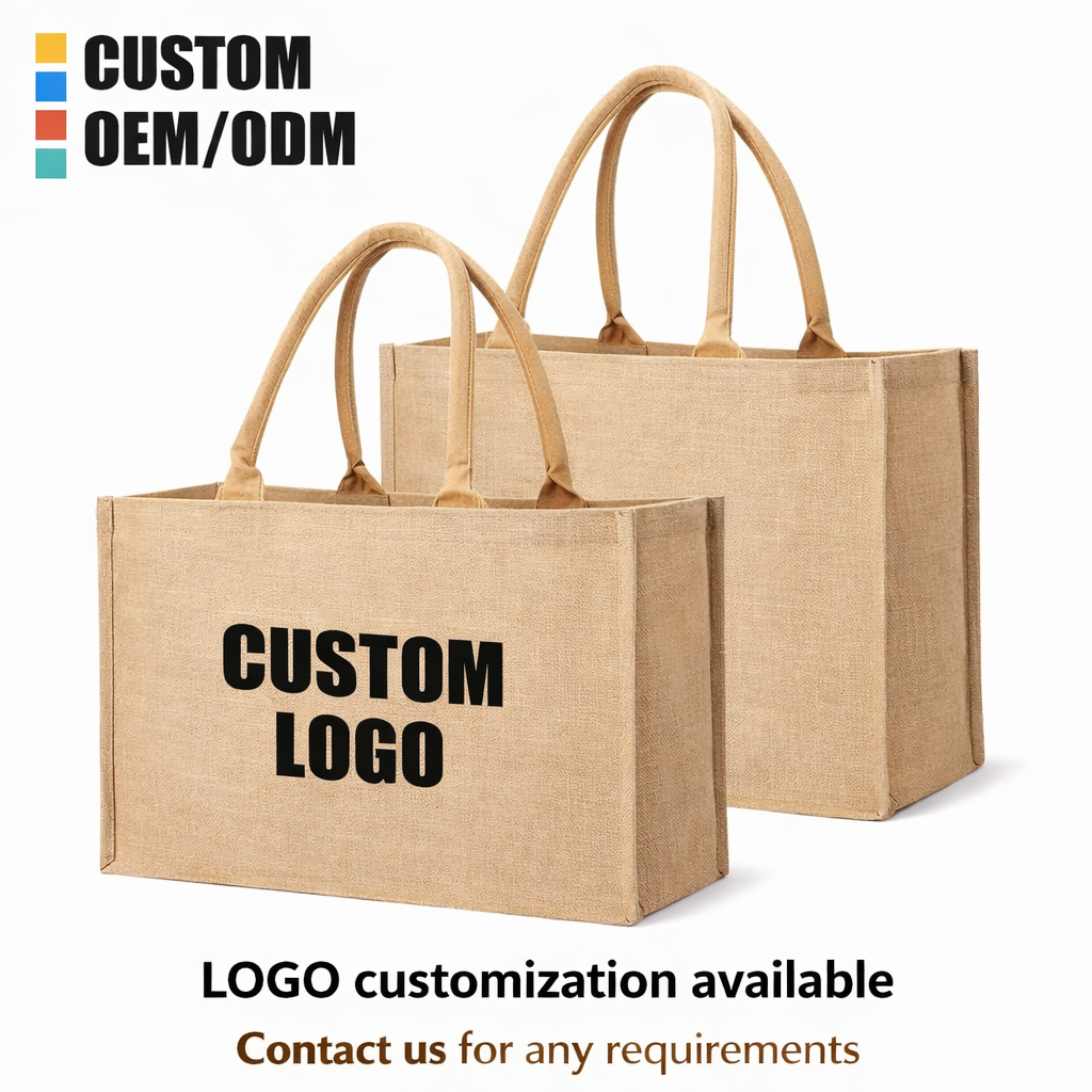 Bolsa de yute de arpillera con logotipo personalizado para mujer, gran oferta, libre movimiento, portabilidad, el modelo más nuevo para compras.