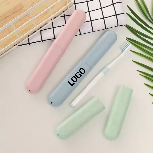 Estuche de viaje para cepillos de dientes de paja de trigo personalizado, contenedores para guardar cepillos de dientes.