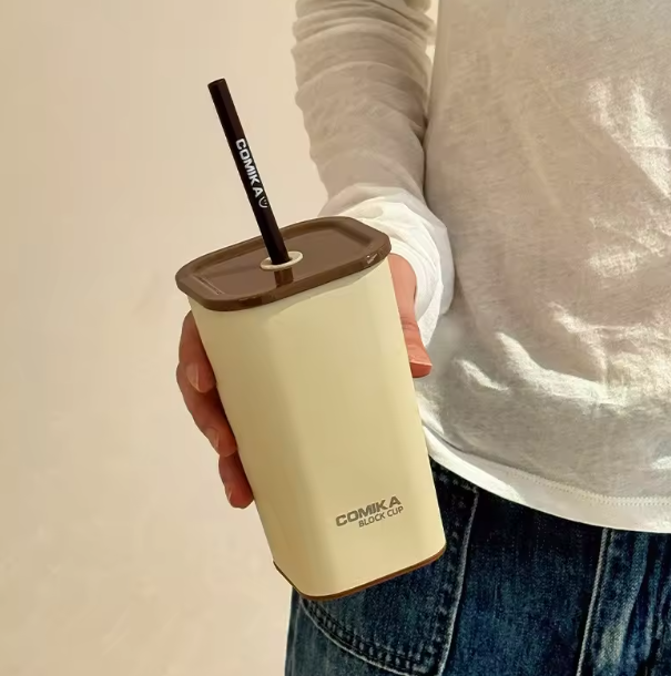 Vaso cuadrado personalizado multicolor de doble pared con aislamiento al vacío de acero inoxidable, taza de viaje con aislamiento térmico y tapa a prueba de fugas.