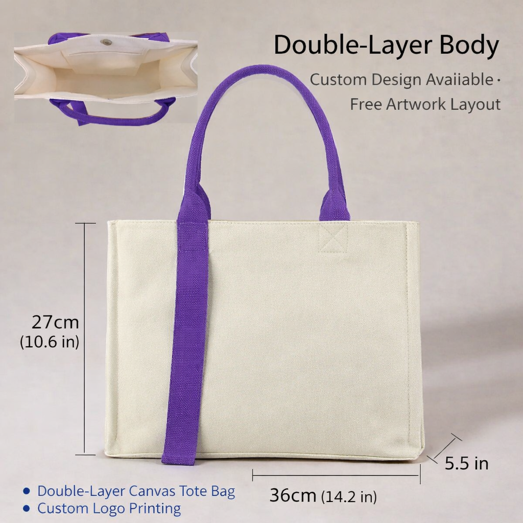 Bolsa de lona estructurada premium: bolsa reutilizable con embalaje boutique e impresión personalizada.