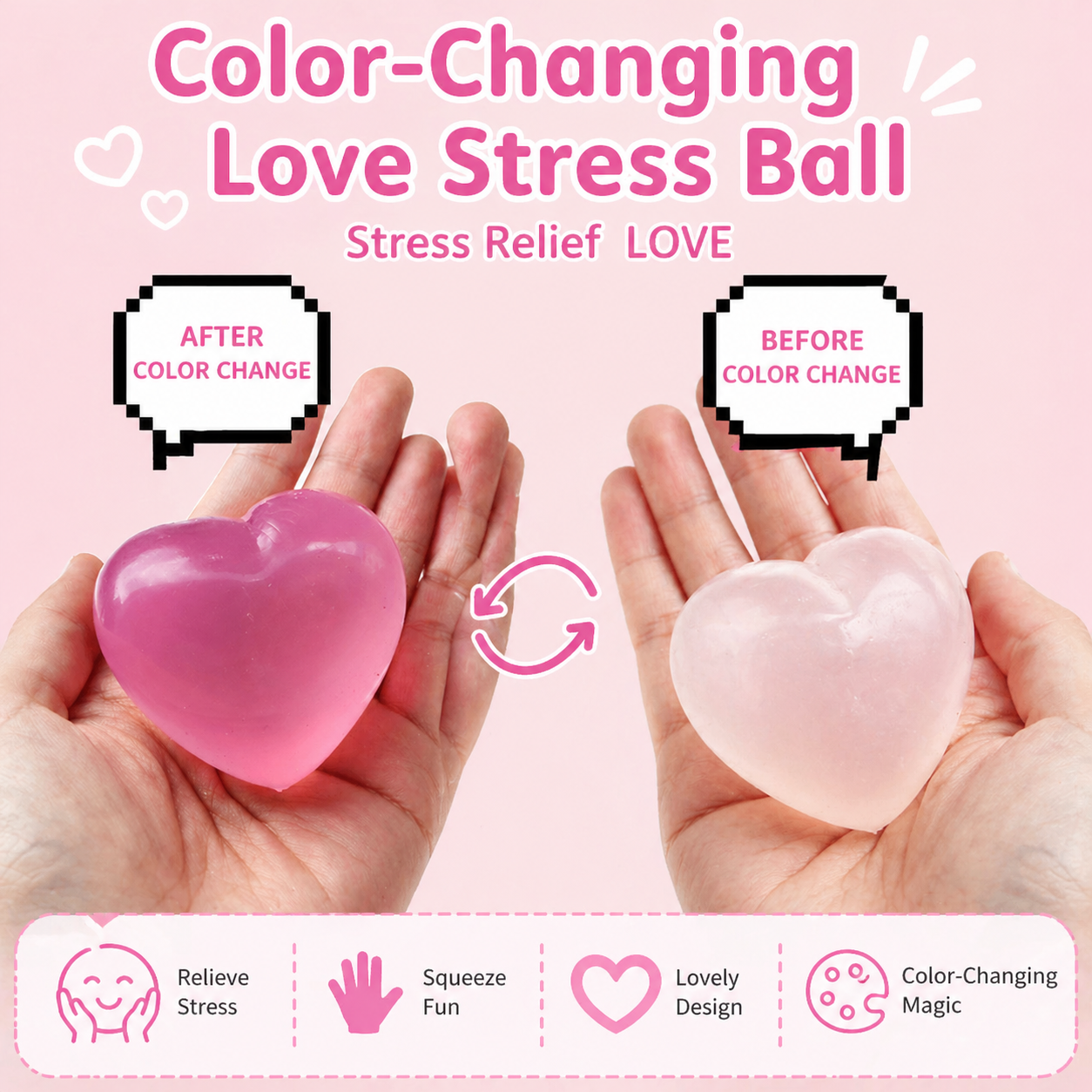 Custom Color-Changing Heart Squishy, Light-Activated Stress Relief Squeeze Toy, Soft Maltose Sensory Fidget Toy