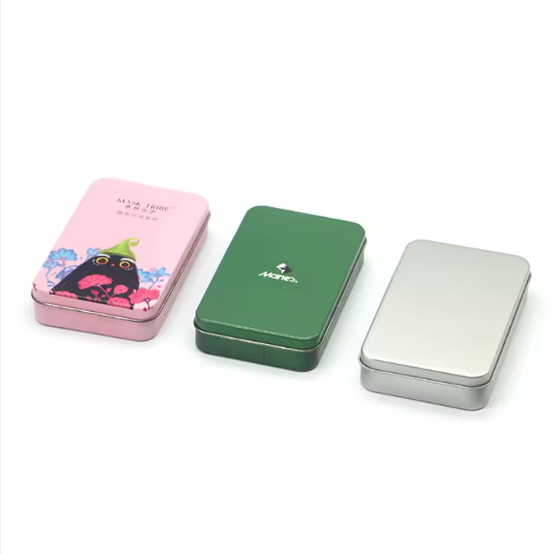 Custom Logo Printed Small Rectangular Tin Boxes Gold Silver Black Red Color Metal Tin Cans for Mint Candy Jewelry