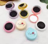 Cute Foldable Mini Compact Mirror Detangling Hair Brush Custom Logo Round Portable Folding Small Pocket Hair Brush With Mirror