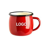 Taza esmaltada con forma de panza y calcomanía con logotipo personalizado