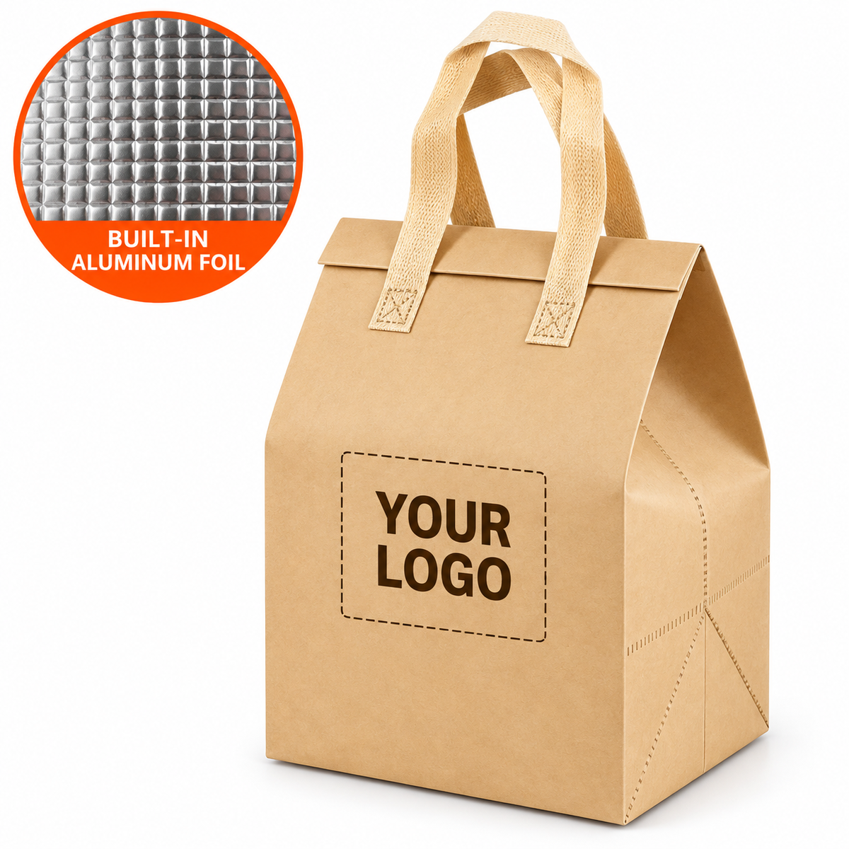 Extra Large Custom Logo Food Delivery Bag – Insulated Aluminum Foil Lined Reusable Takeout Carrier for Cake, Ice Cream & Frozen Foods