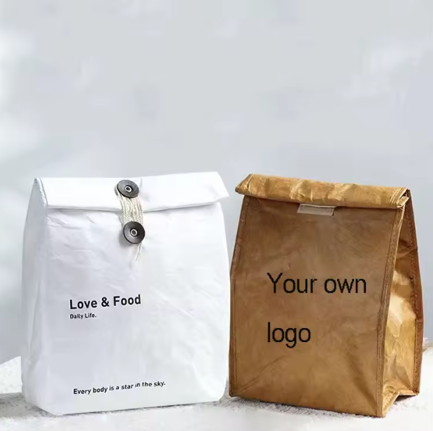 Bolsa térmica Tyvek plegable con aislamiento de papel Dupont, impermeable, con logotipo personalizado y ecológica. Bolsas para el almuerzo Tyvek OEM. 
