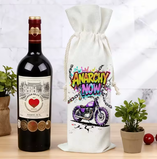 Topjlh Heat Transfer Selling Sublimation Compatible Custom Logo Acceptable Cotton Linen Red Wine Bottle Bag