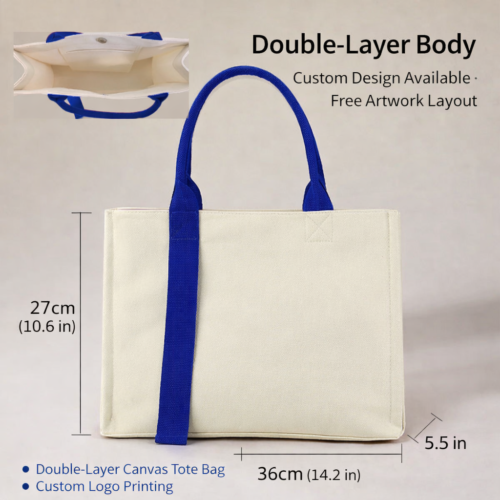 Bolsa de lona estructurada premium: bolsa reutilizable con embalaje boutique e impresión personalizada.