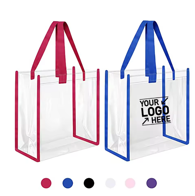 Bolsa de plástico holográfica reutilizable transparente de alta calidad para compras en la playa, para damas, con logotipo personalizado, de PVC transparente.