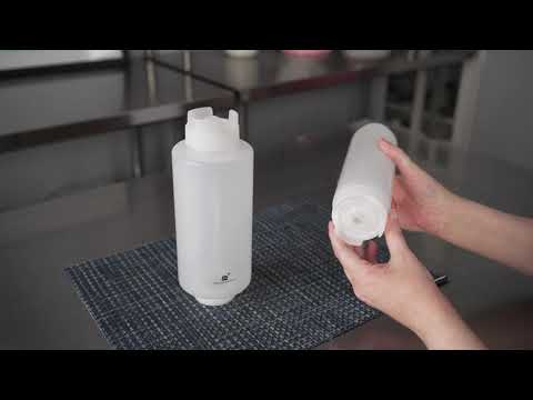 Botella de plástico transparente de 32 oz (primero en entrar, primero en salir), tapa invertida, rellenable y dispensadora, 8,9 x 8,9 x 23 cm (3 1/2 x 3 1/2 x 9 pulgadas), caja de 1 unidad